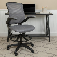 Flash Furniture BL-ZP-8805D-DKGY-GG Mid-Back Dark Gray Mesh Ergonomic Drafting Chair with Adjustable Foot Ring and Flip-Up Arms